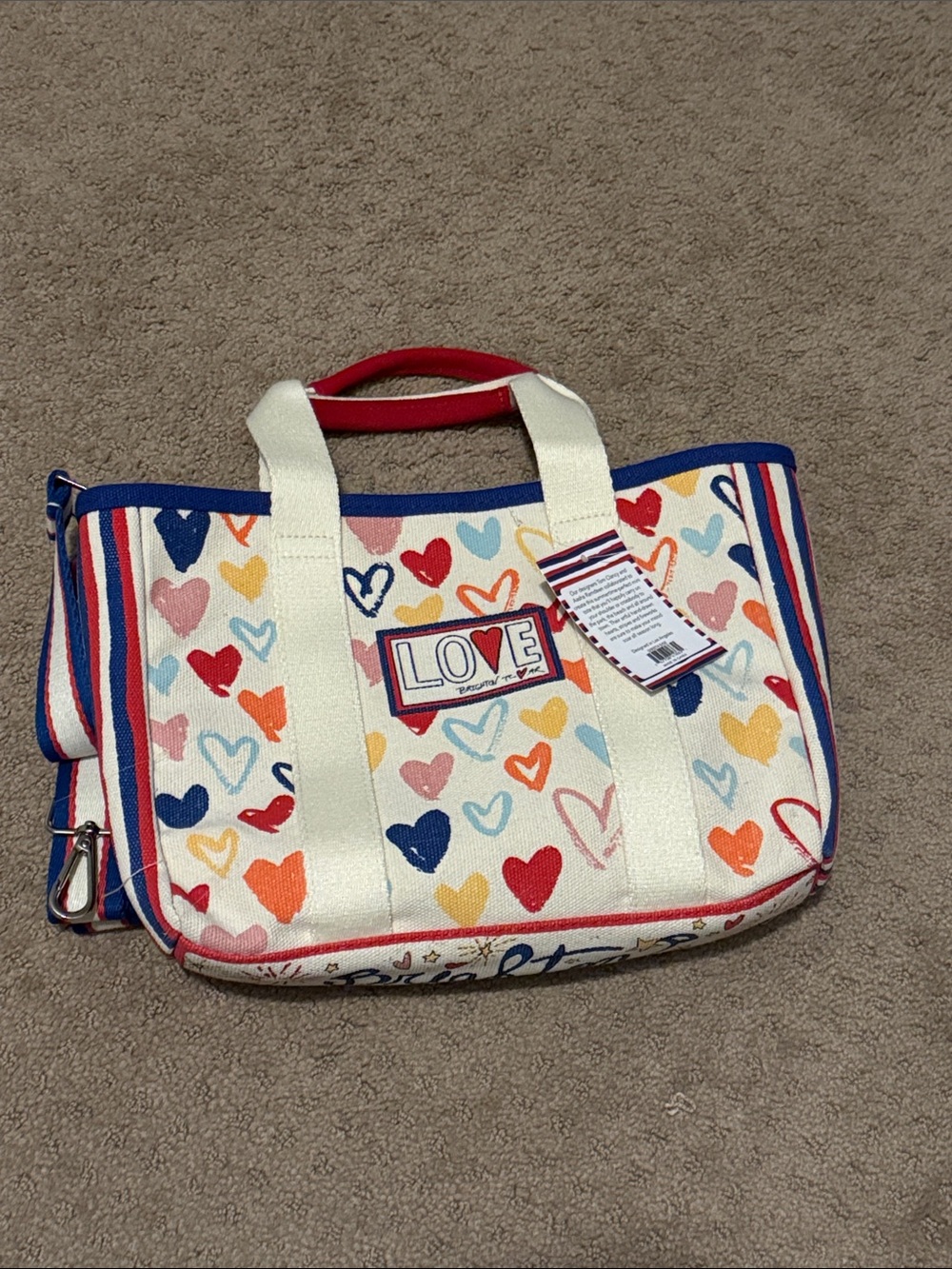 Love Brighton Heart Print Canvas Tote Bag in Multi